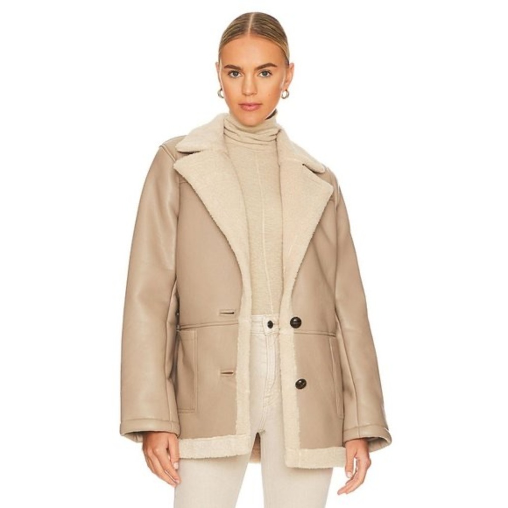 Astr The Label Revolve Francine Faux Leather Shearling‎ Jacket Size Large